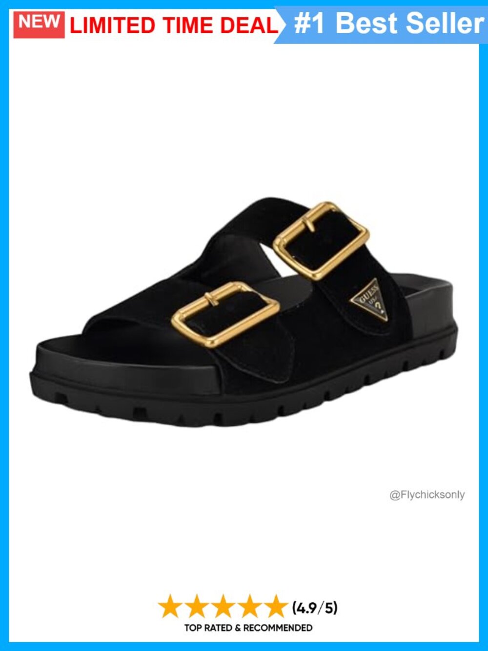 Suede Slide Sandals with Double Buckle Detail and Platform Heel
